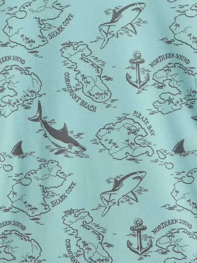 Set pigiama per bambini in cotone biologico spazzolato con motivo mappa dei pirati: pantaloncini