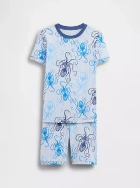 Set pigiama per bambini in cotone biologico spazzolato con stampa polpo in pantaloncini