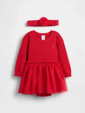 Set vestito con body in maglia e tulle per neonati