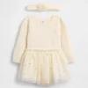 Set vestito con body in maglia e tulle per neonati