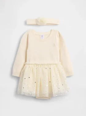 Set vestito con body in maglia e tulle per neonati