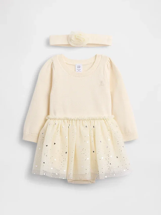Set vestito con body in maglia e tulle per neonati