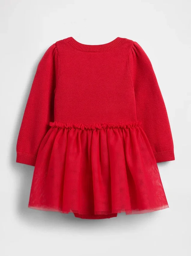 Set vestito con body in maglia e tulle per neonati
