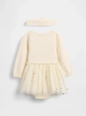 Set vestito con body in maglia e tulle per neonati