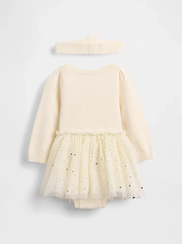 Set vestito con body in maglia e tulle per neonati