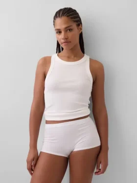 Shorts a vita alta in cotone biologico elasticizzato