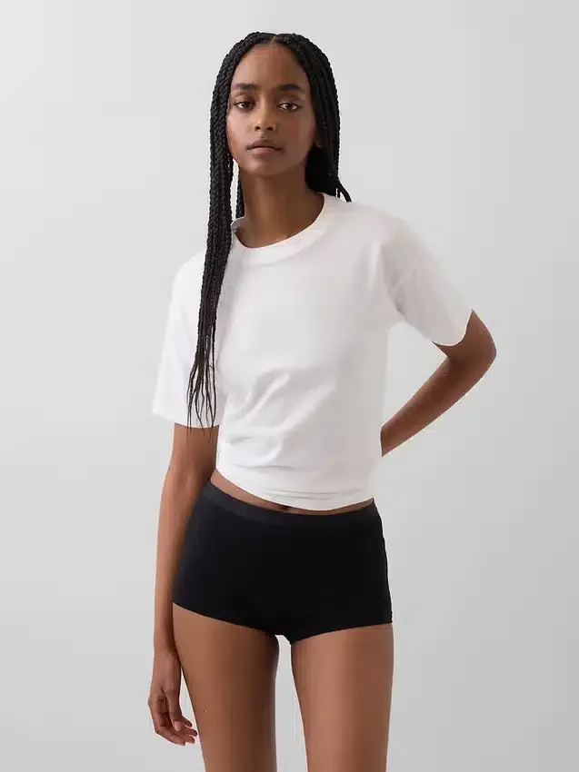 Shorts a vita alta in cotone biologico elasticizzato