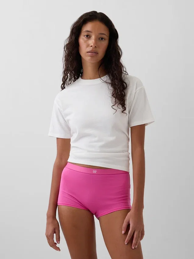 Shorts a vita alta in cotone biologico elasticizzato