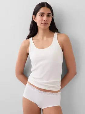 Shorts in cotone biologico elasticizzato con bordi in pizzo