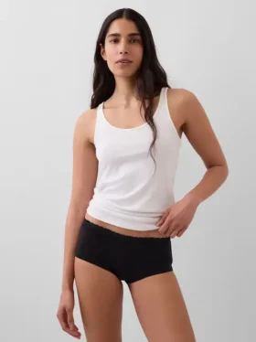 Shorts in cotone biologico elasticizzato con bordi in pizzo