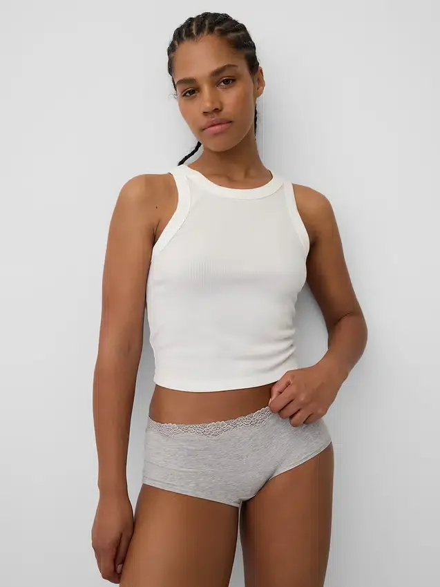 Shorts in cotone biologico elasticizzato con bordi in pizzo