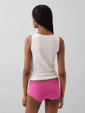 Shorts in cotone biologico elasticizzato con bordi in pizzo
