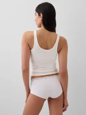 Shorts in cotone biologico elasticizzato con bordi in pizzo