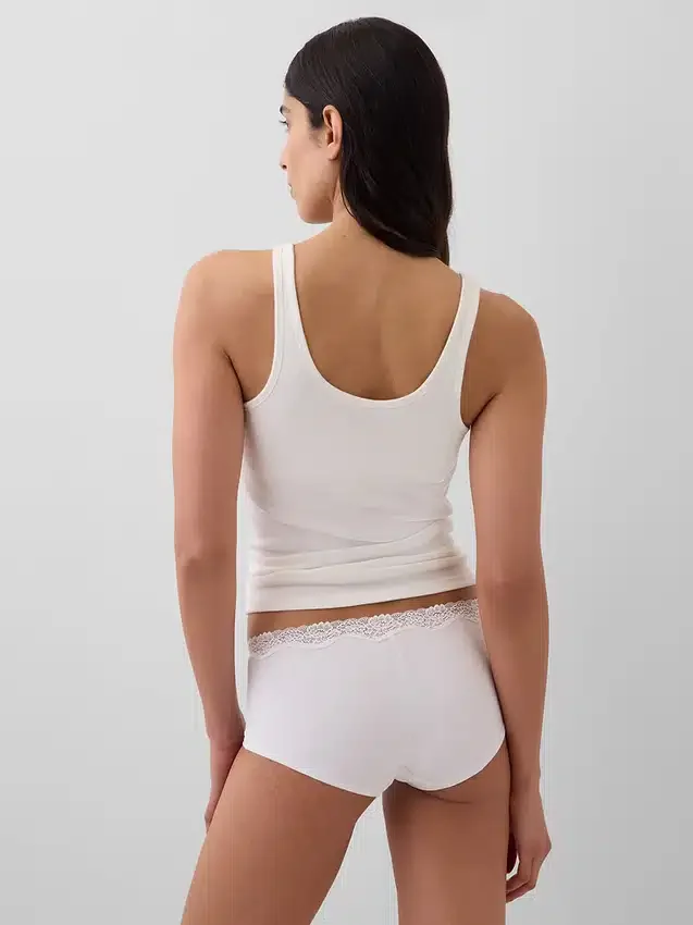 Shorts in cotone biologico elasticizzato con bordi in pizzo