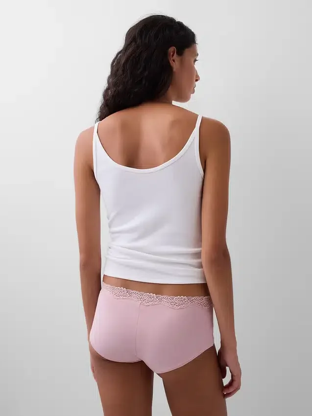 Shorts in cotone biologico elasticizzato con bordi in pizzo