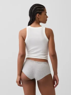 Shorts in cotone biologico elasticizzato con bordi in pizzo
