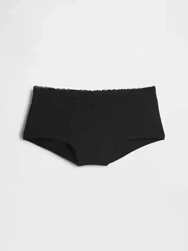 Shorts in cotone biologico elasticizzato con bordi in pizzo