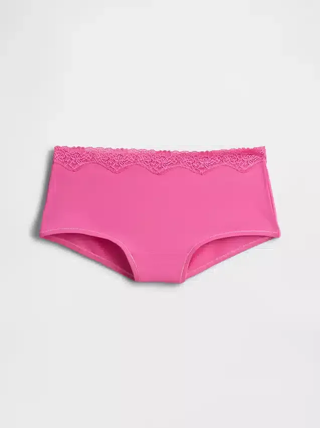 Shorts in cotone biologico elasticizzato con bordi in pizzo