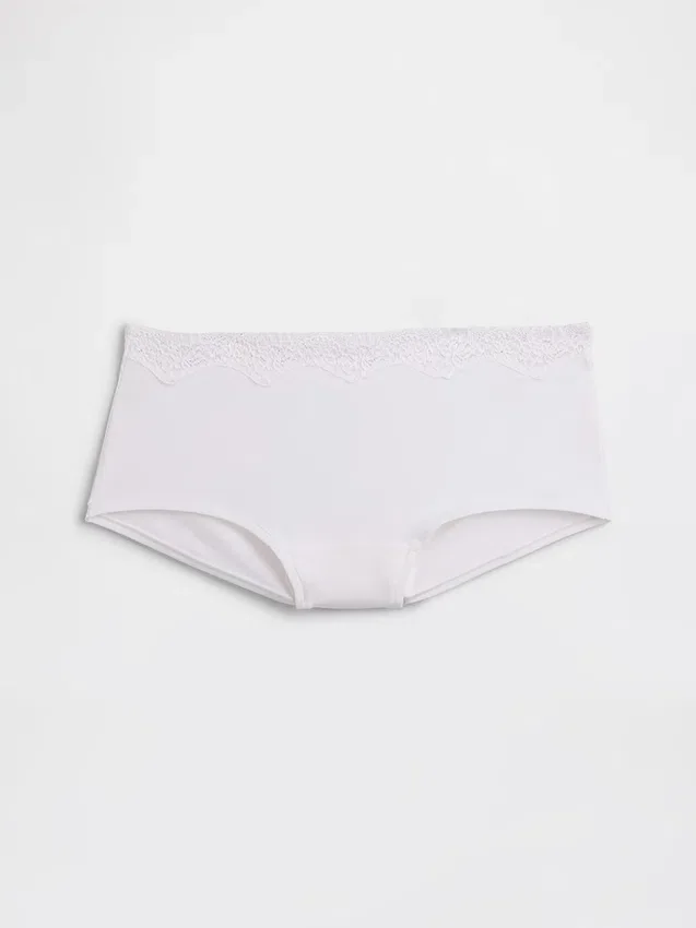 Shorts in cotone biologico elasticizzato con bordi in pizzo