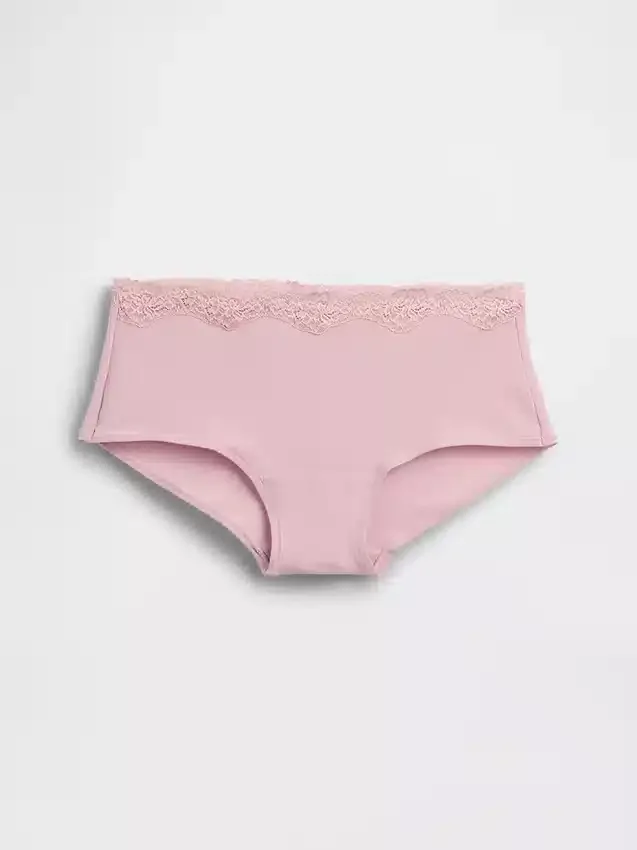 Shorts in cotone biologico elasticizzato con bordi in pizzo