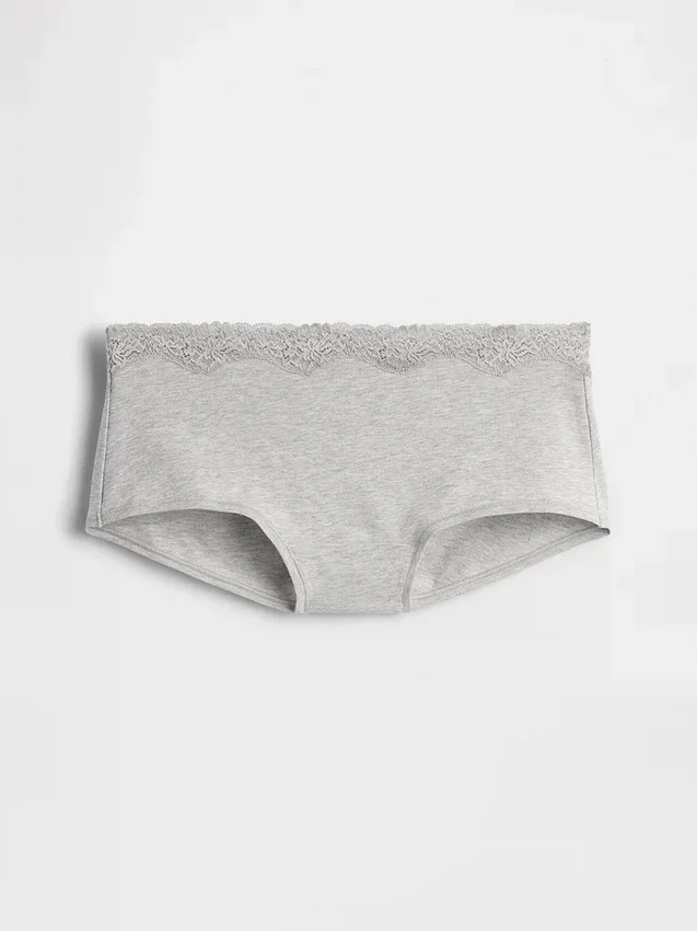 Shorts in cotone biologico elasticizzato con bordi in pizzo