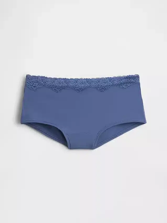 Shorts in cotone biologico elasticizzato con bordi in pizzo