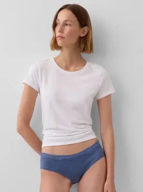 Slip a vita bassa in cotone biologico elasticizzato con bordi in pizzo