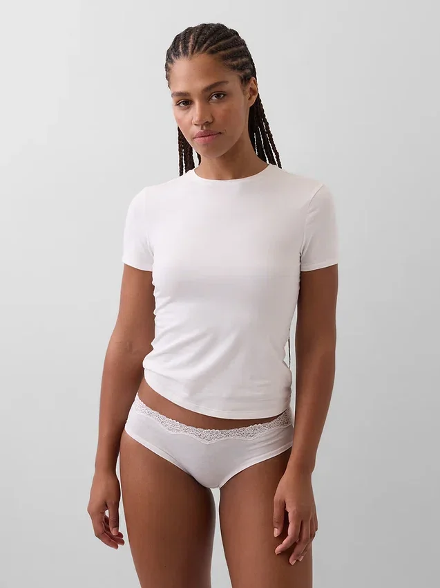 Slip a vita bassa in cotone biologico elasticizzato con bordi in pizzo