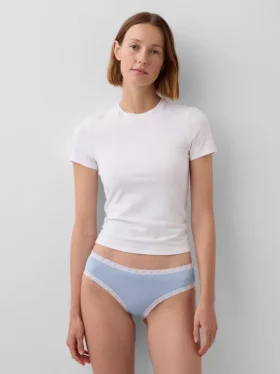 Slip a vita bassa in cotone biologico elasticizzato con bordi in pizzo