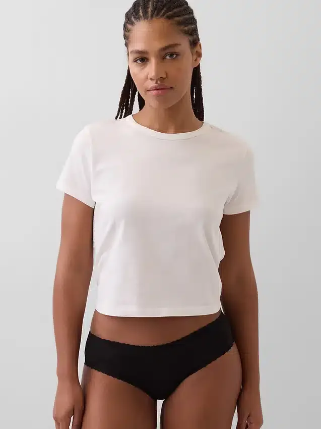 Slip a vita bassa in cotone biologico elasticizzato con bordi in pizzo