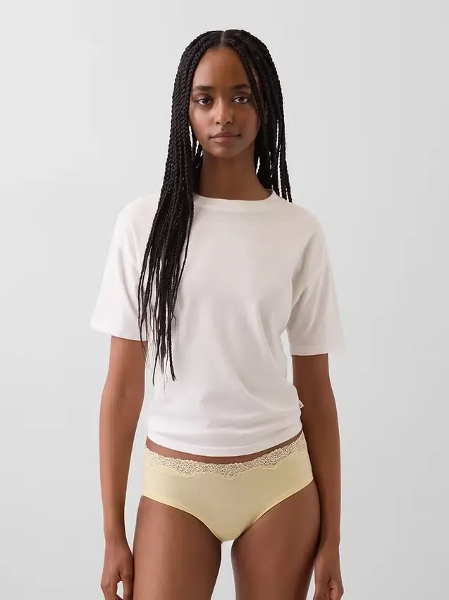 Slip a vita bassa in cotone biologico elasticizzato con bordi in pizzo