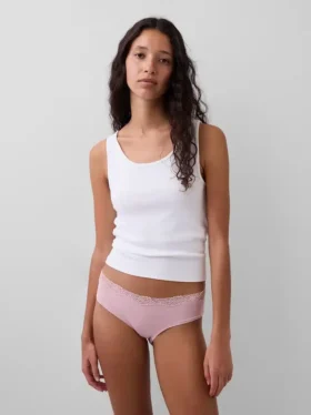 Slip a vita bassa in cotone biologico elasticizzato con bordi in pizzo