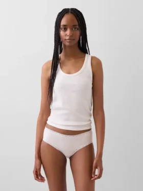 Slip a vita bassa in cotone biologico elasticizzato con bordi in pizzo