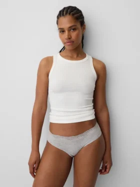 Slip a vita bassa in cotone biologico elasticizzato con bordi in pizzo