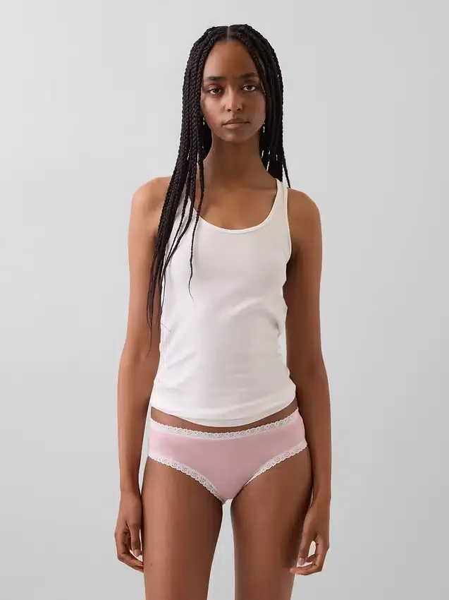 Slip a vita bassa in cotone biologico elasticizzato con bordi in pizzo