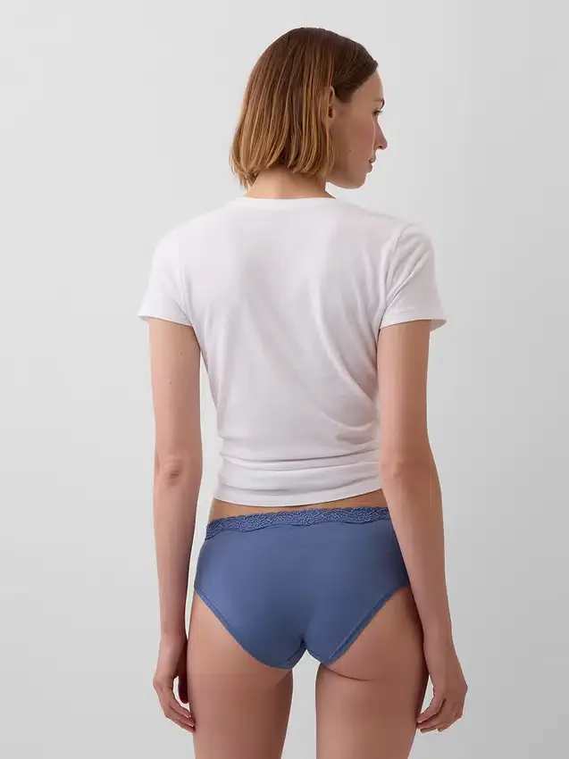Slip a vita bassa in cotone biologico elasticizzato con bordi in pizzo