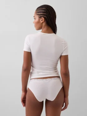 Slip a vita bassa in cotone biologico elasticizzato con bordi in pizzo