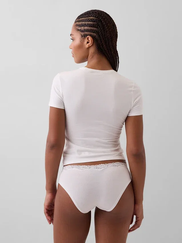 Slip a vita bassa in cotone biologico elasticizzato con bordi in pizzo