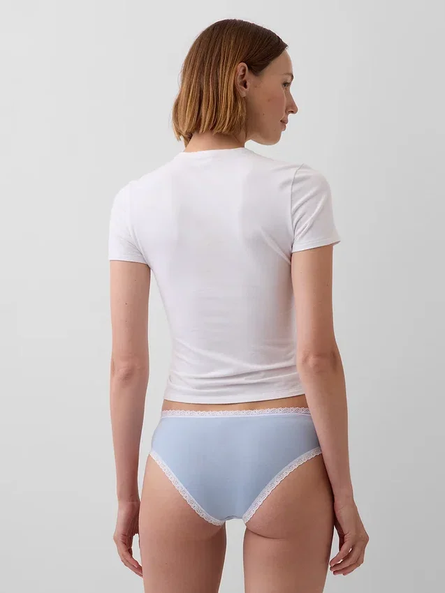 Slip a vita bassa in cotone biologico elasticizzato con bordi in pizzo
