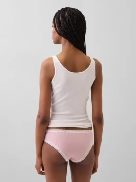 Slip a vita bassa in cotone biologico elasticizzato con bordi in pizzo