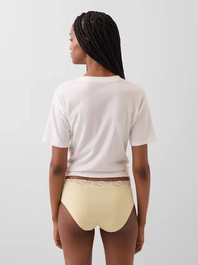Slip a vita bassa in cotone biologico elasticizzato con bordi in pizzo