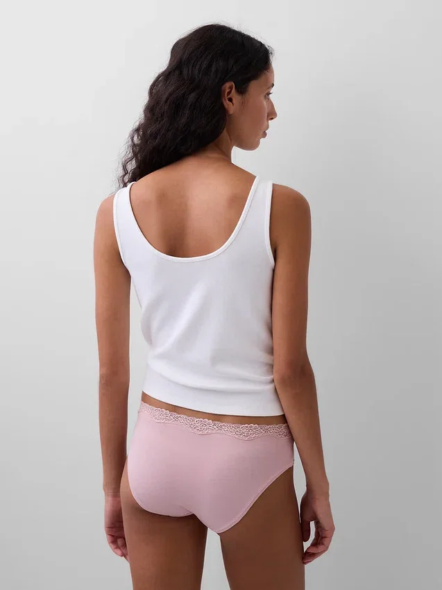 Slip a vita bassa in cotone biologico elasticizzato con bordi in pizzo
