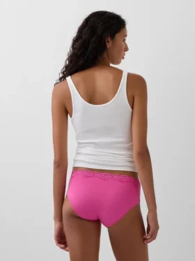 Slip a vita bassa in cotone biologico elasticizzato con bordi in pizzo