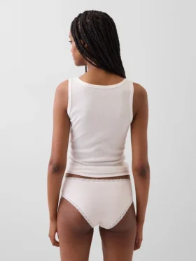 Slip a vita bassa in cotone biologico elasticizzato con bordi in pizzo