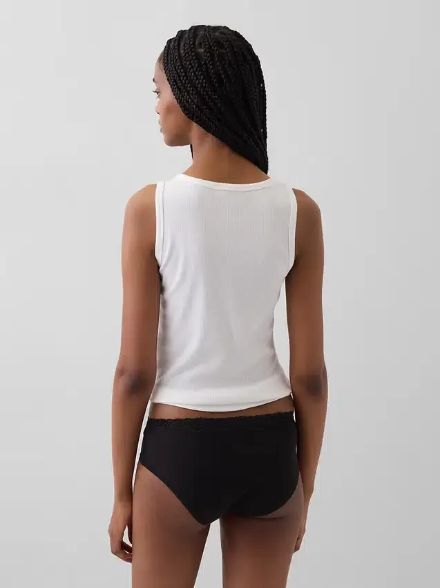 Slip a vita bassa in cotone biologico elasticizzato con bordi in pizzo