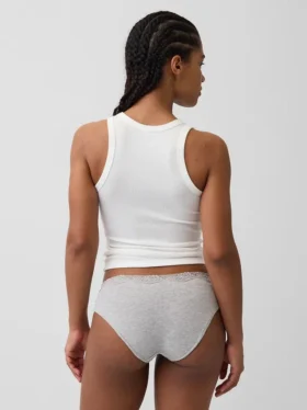 Slip a vita bassa in cotone biologico elasticizzato con bordi in pizzo