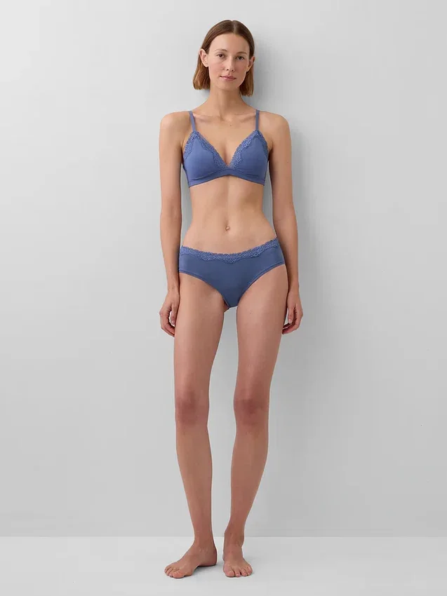 Slip a vita bassa in cotone biologico elasticizzato con bordi in pizzo