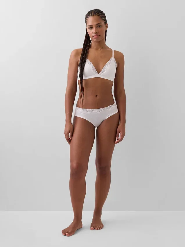 Slip a vita bassa in cotone biologico elasticizzato con bordi in pizzo