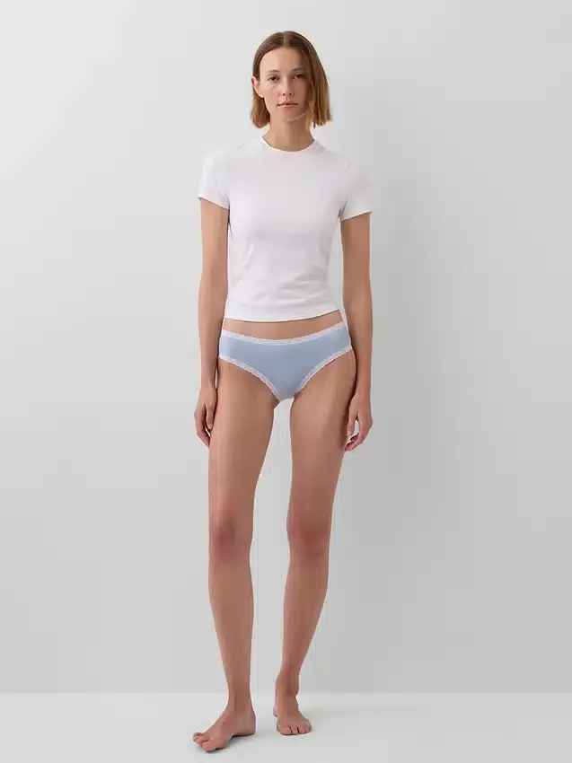 Slip a vita bassa in cotone biologico elasticizzato con bordi in pizzo