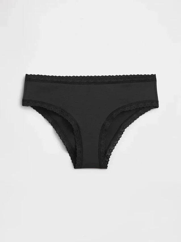 Slip a vita bassa in cotone biologico elasticizzato con bordi in pizzo